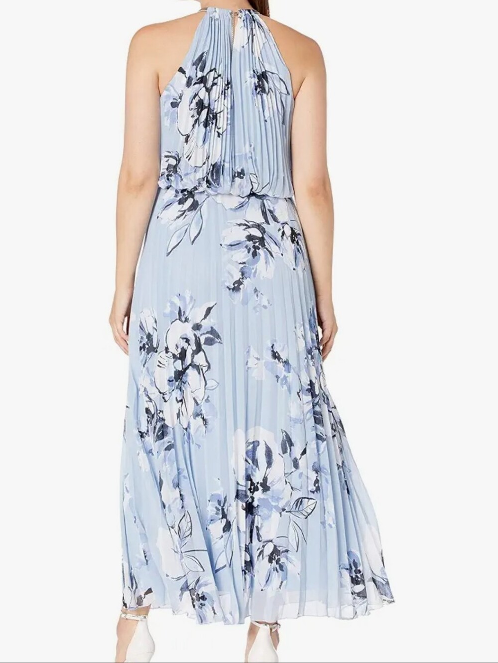 MSK Women's Pale Blue Floral Chain Halter Maxi Dress - Picture 2 of 7